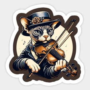 Devon Rex Cat Playing Violin Sticker